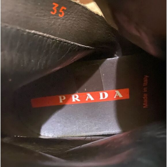 Prada Tan Suede Leather Side Zip Flat Ankle Boot Square Toe VTG Retro SZ 5.5 - 6 - Picture 12 of 14